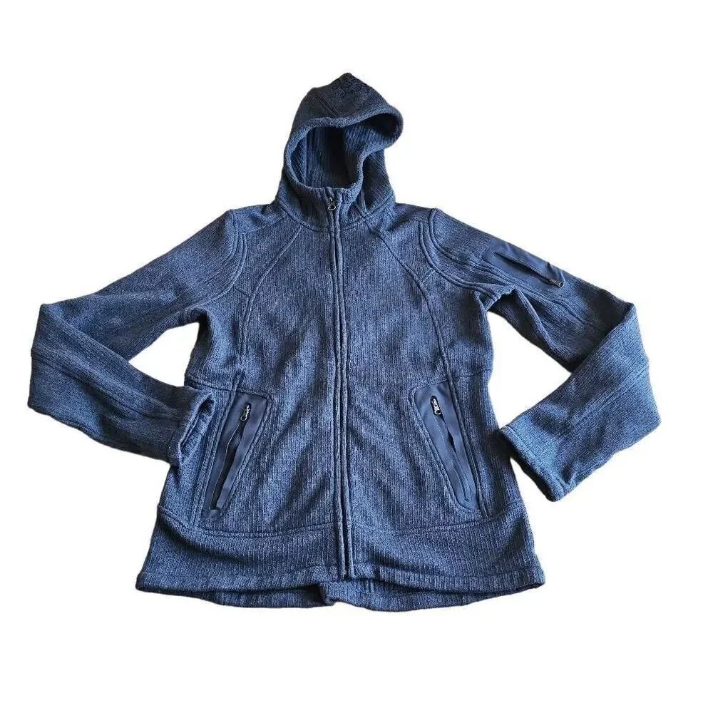 Athleta womens Sz M gray knit embroidered hoodie jacket